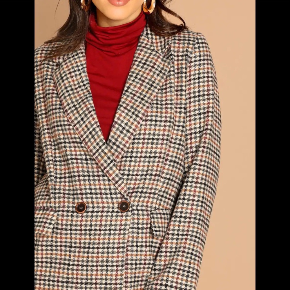 Double Breasted Houndstooth Blazer Jacket - Picture 2 of 5